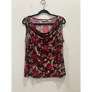 Croft & Barrow Brown with Pink and Coral Flowers Sleeveless Top Women's XL